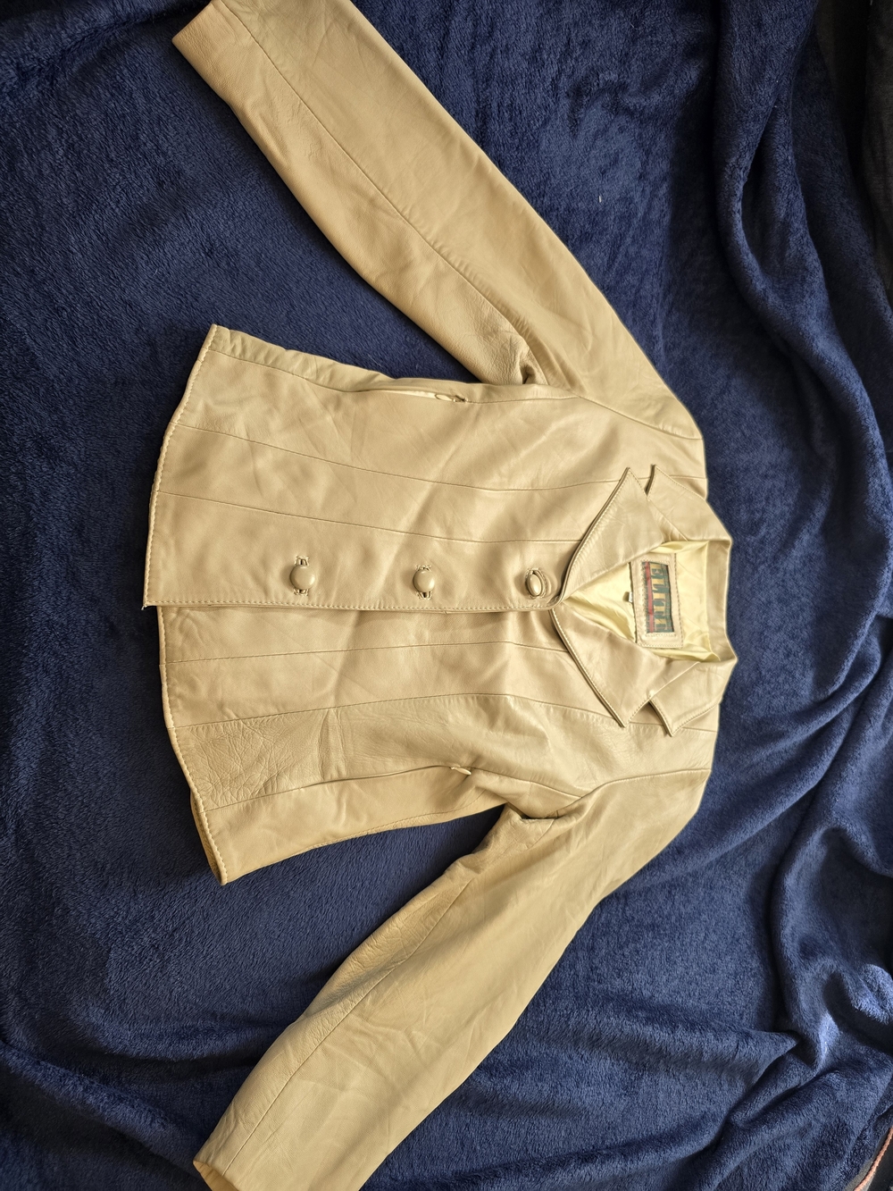 Women's Light Beige Leather Jacket with Button Front